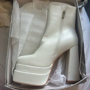 White Platform Ankle Boots - Women's High Block Heel